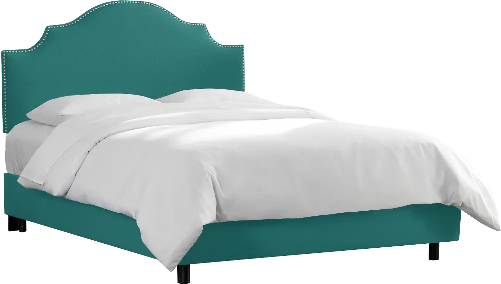 830NBBED-PWLNNLGN Linen Laguna Green Arch Upholstered Twin Bed-1