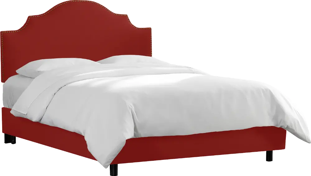 832NBBED-BRLNNANTRD Linen Antique Red Notched Queen Bed-1