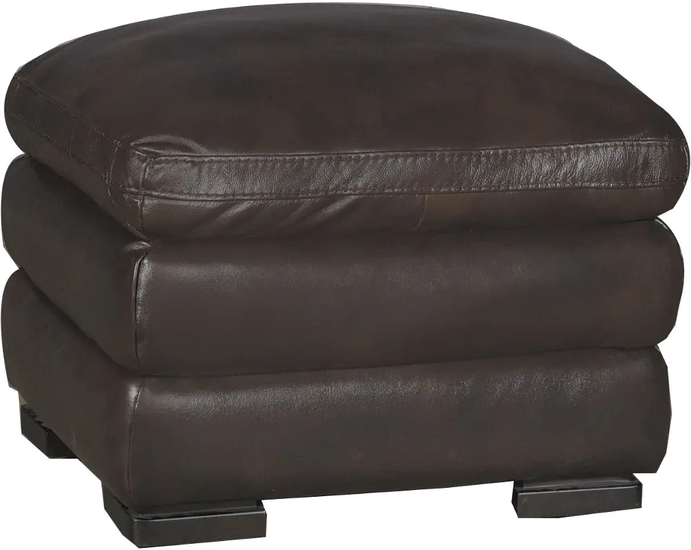 Tanner Casual Contemporary Brown Leather Ottoman-1