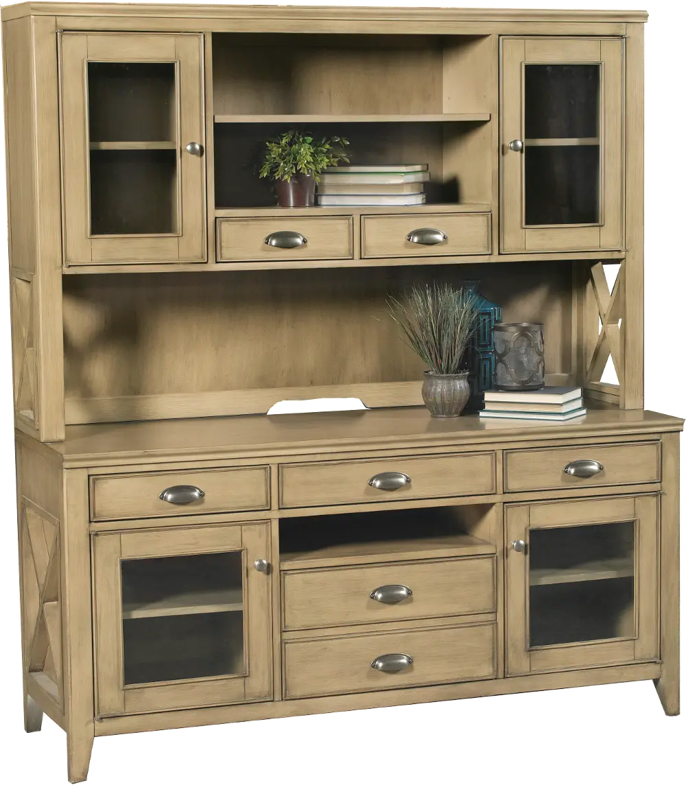 2 Piece Contemporary Light Brown Console and Hutch-1