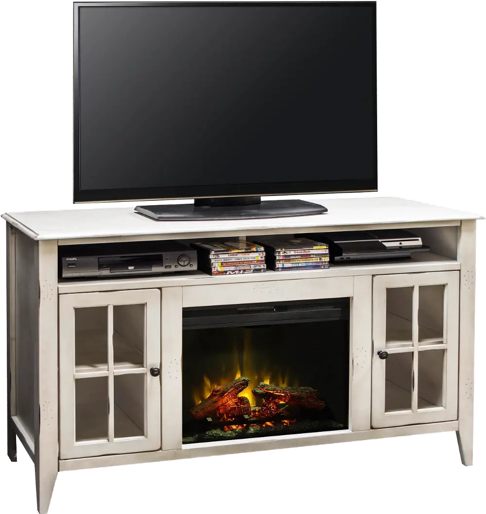 60 Inch Rustic White Fireplace and TV Stand - Calistoga-1