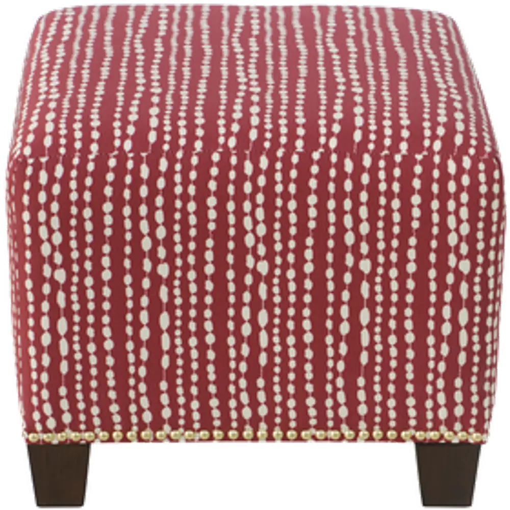 57-2NB-GDLNDTHLDRD Line Dot Holiday Red Nail Button Square Ottoman-1