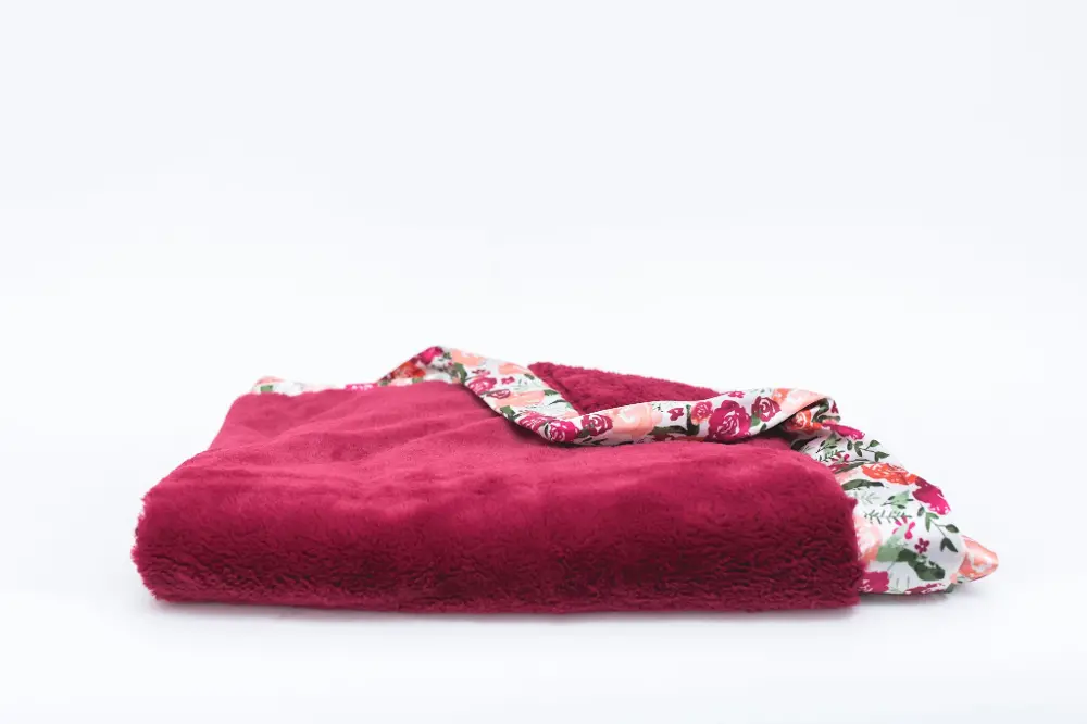 Raspberry Lush with Floral Satin Border Receiving Blanket-1