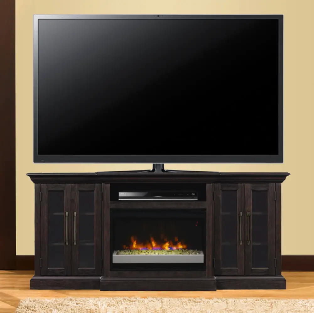 72 Inch Espresso Brown TV Stand with Fireplace-1