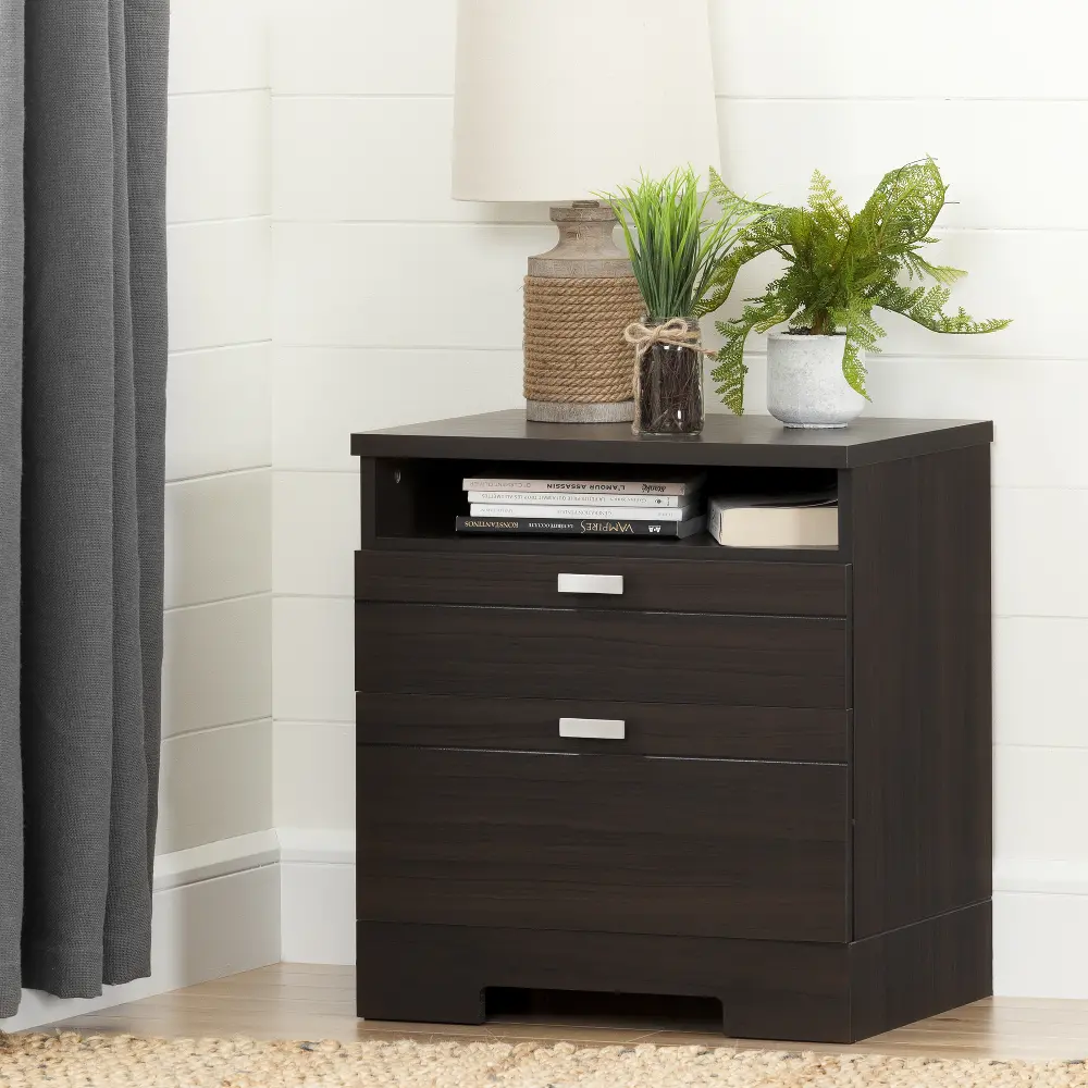 10266 Matte Brown Nightstand with Drawers and Cord Catcher - Reevo -1