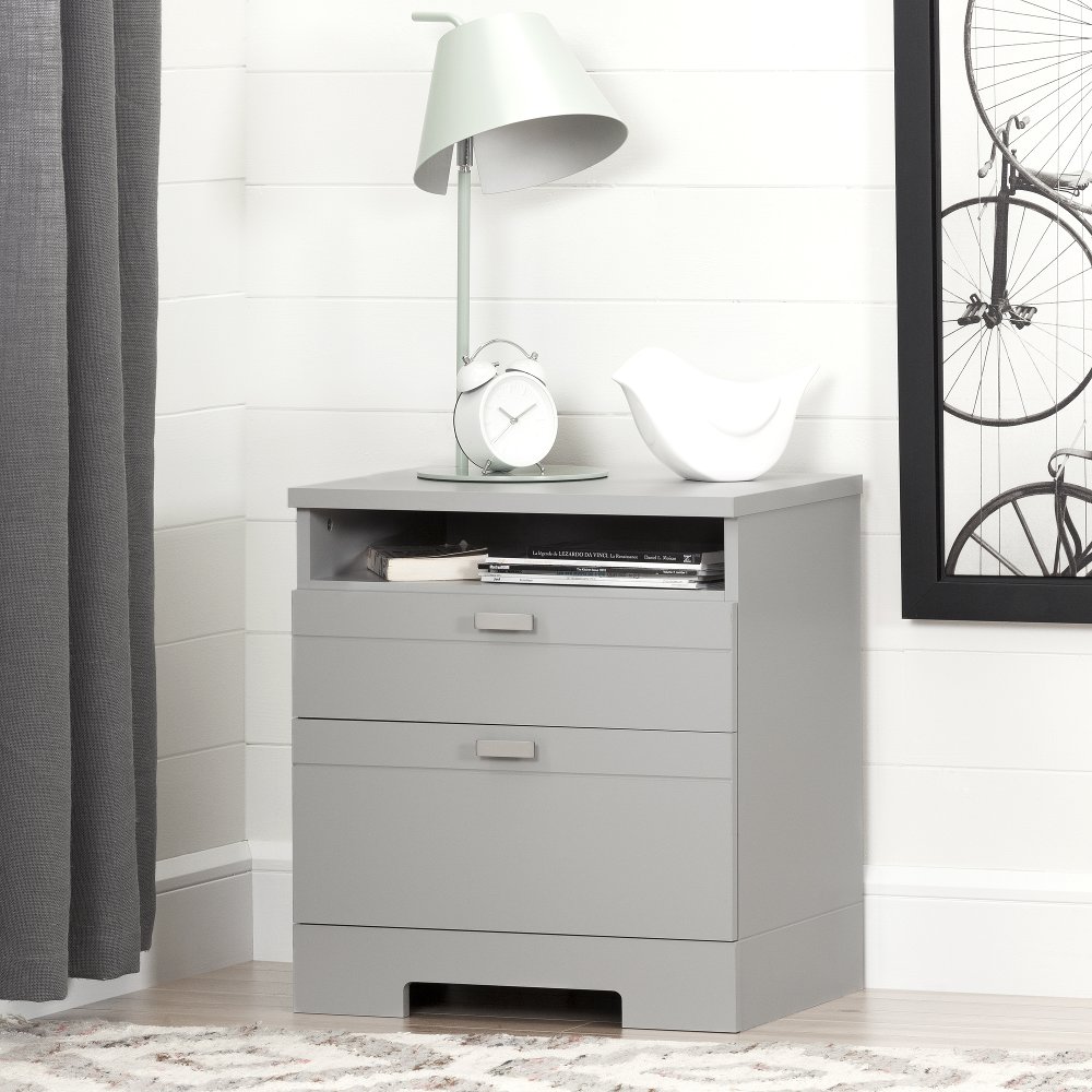 Reevo Gray Nightstand with Drawers and Cord Catcher - South Shore