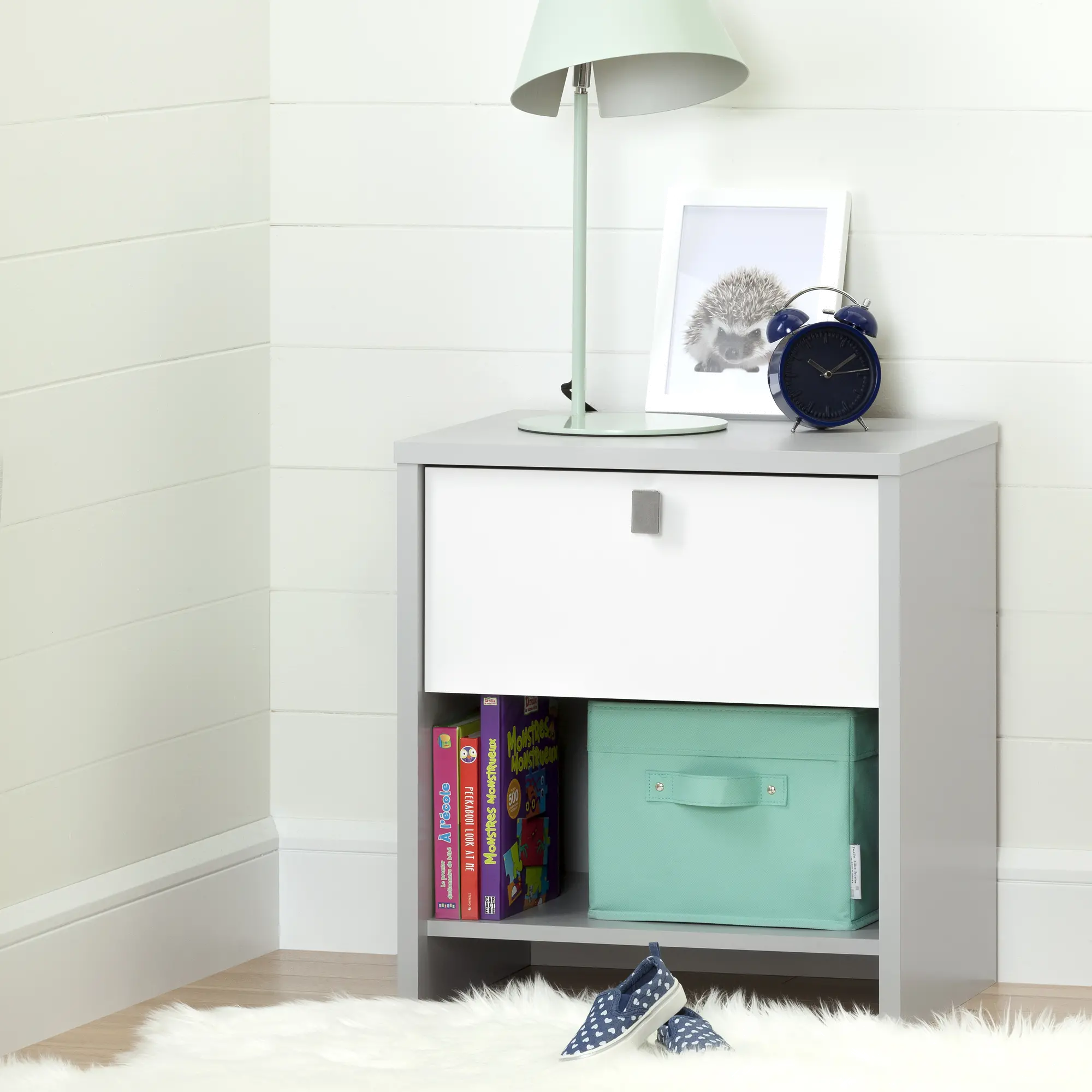 Cookie Gray and White Nightstand - South Shore