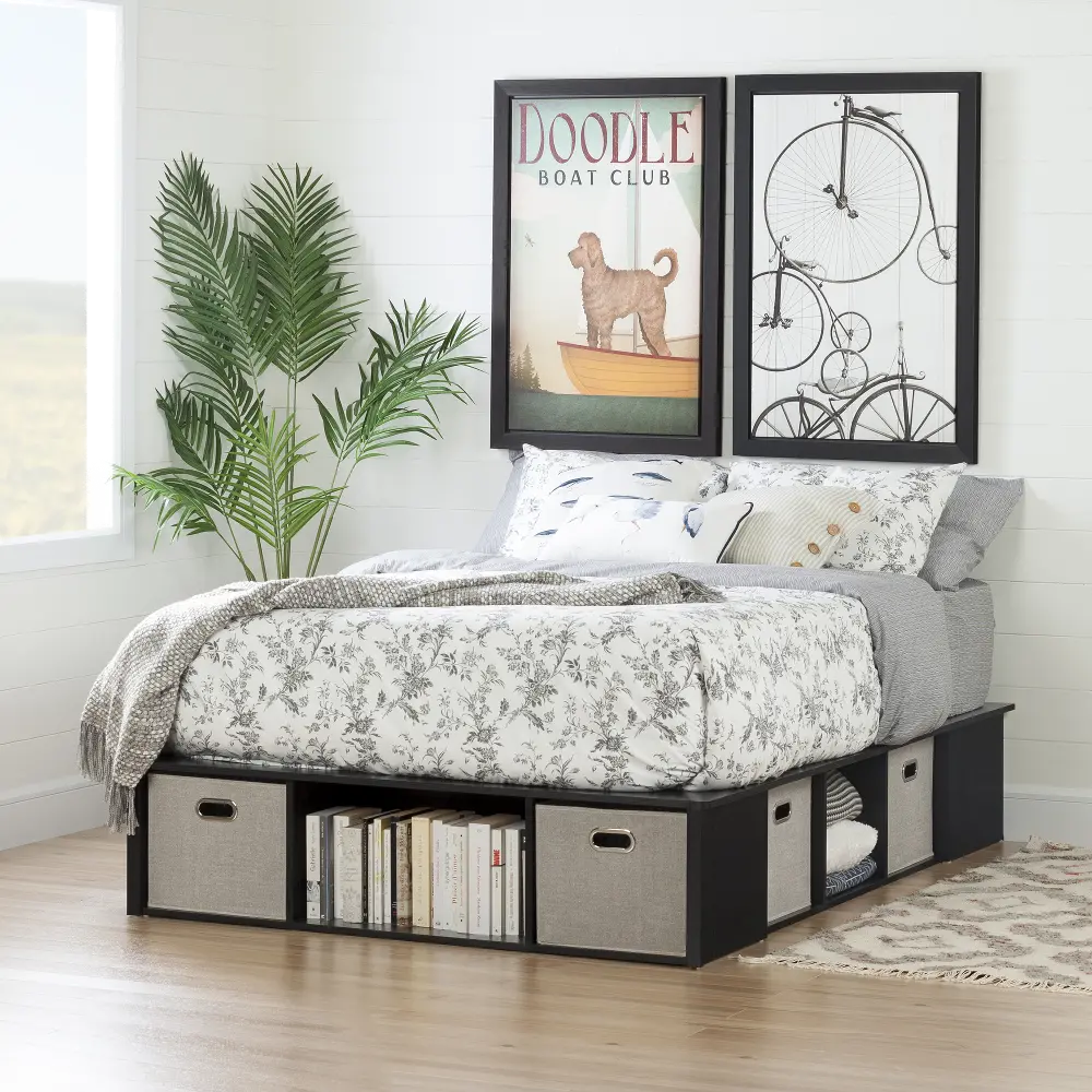 10487 Black Oak Full Platform Bed with Storage and Baskets - Flexible-1