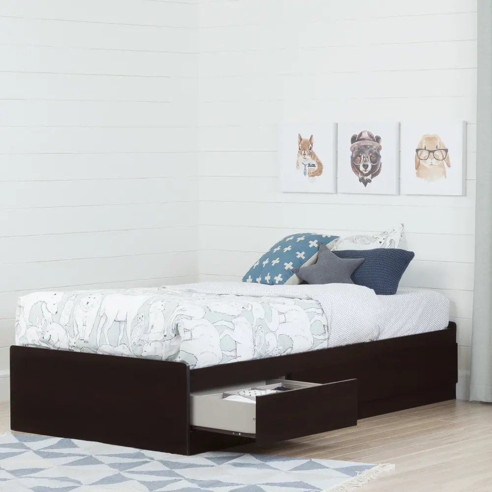 10571 Chocolate Twin Mates Bed with 3 Drawers (39 Inch )-1