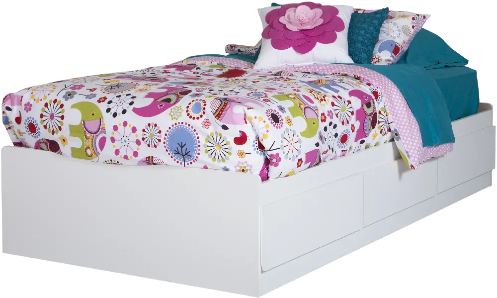 10574 Pure White Twin Mates Bed with 3 Drawers (39 Inch)-1