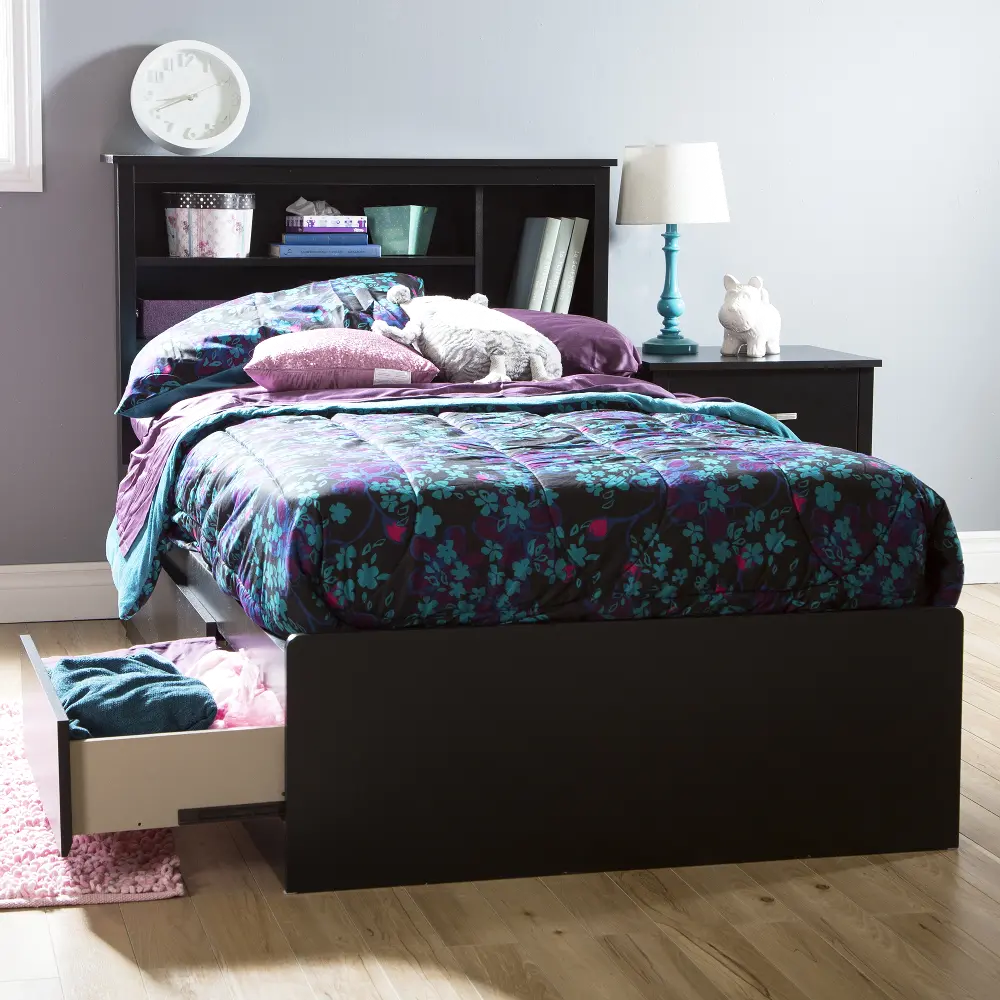 10575 Pure Black Twin Mates Bed with 3 Drawers (39 Inch)-1