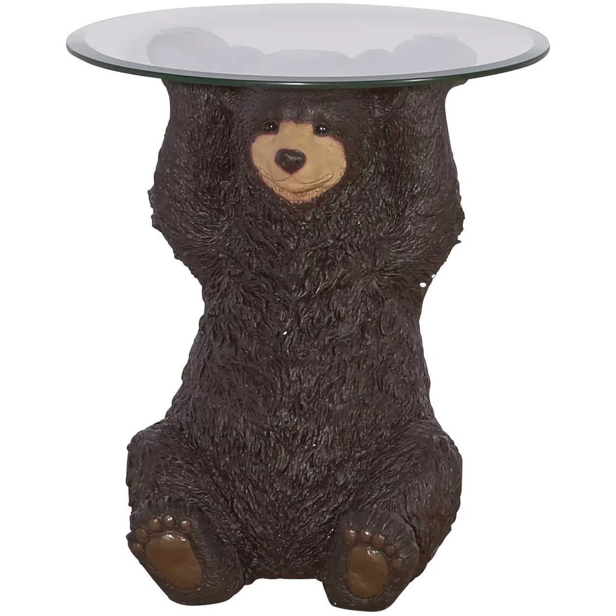 Barney Brown Bear Side Table with Glass Top-1