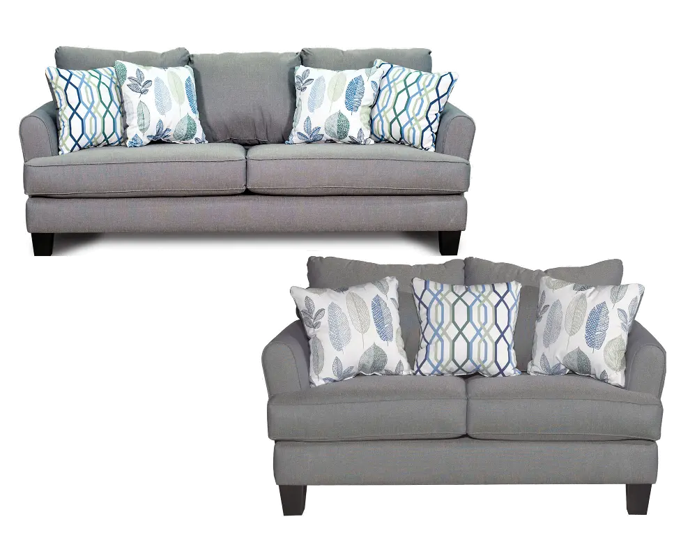 Contemporary Gray-Blue 2 Piece Living Room Set - Bryn-1