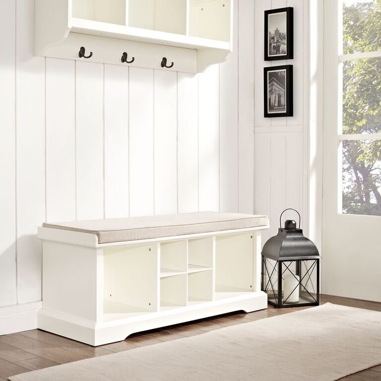 White Entryway Storage Bench Brennan Rc Willey Furniture