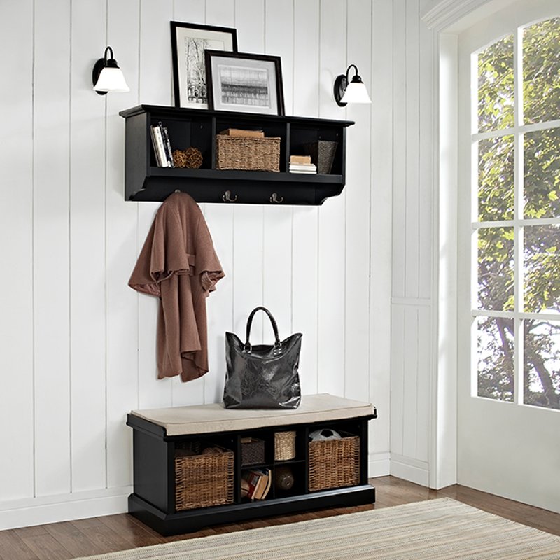 Black 2 Piece Entryway Bench And Shelf Set Brennan Rc Willey - Entryway Wall Shelf And Bench