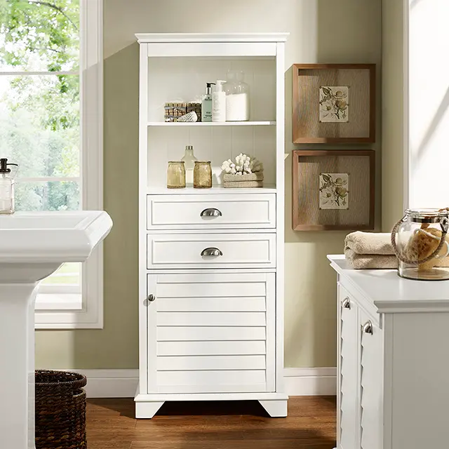Photos - Dresser / Chests of Drawers Crosley Lydia Tall White Bathroom Cabinet CF7001-WH 