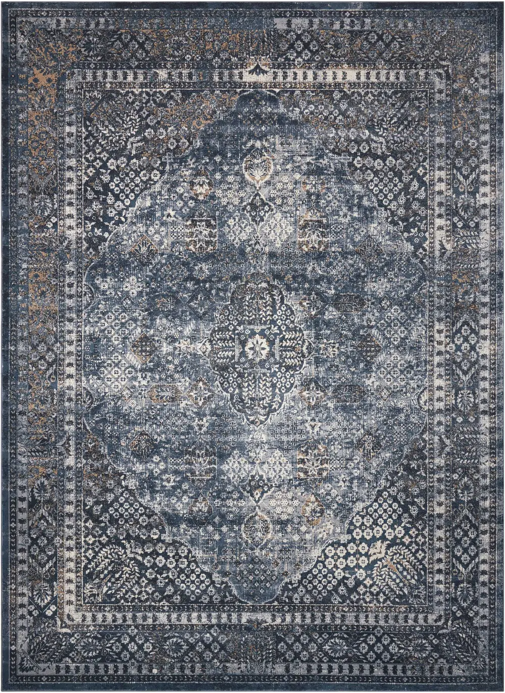 Malta 5 x 8 Navy Blue, Cream, and Rust Area Rug-1