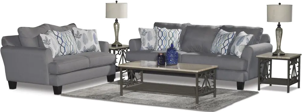 Contemporary Gray-Blue 7 Piece Living Room Set - Bryn-1