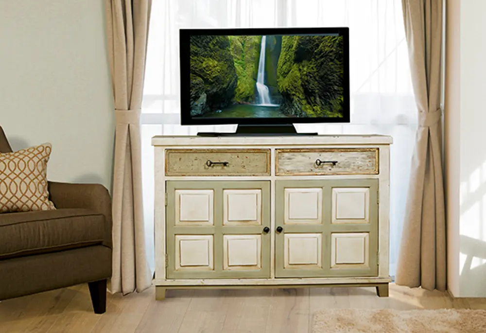 Whitewash TV Stand with 2-Door Storage - Larose-1