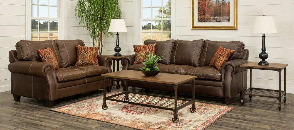 Classic Traditional Brown 7 Piece Living Room Set - Shiloh-1