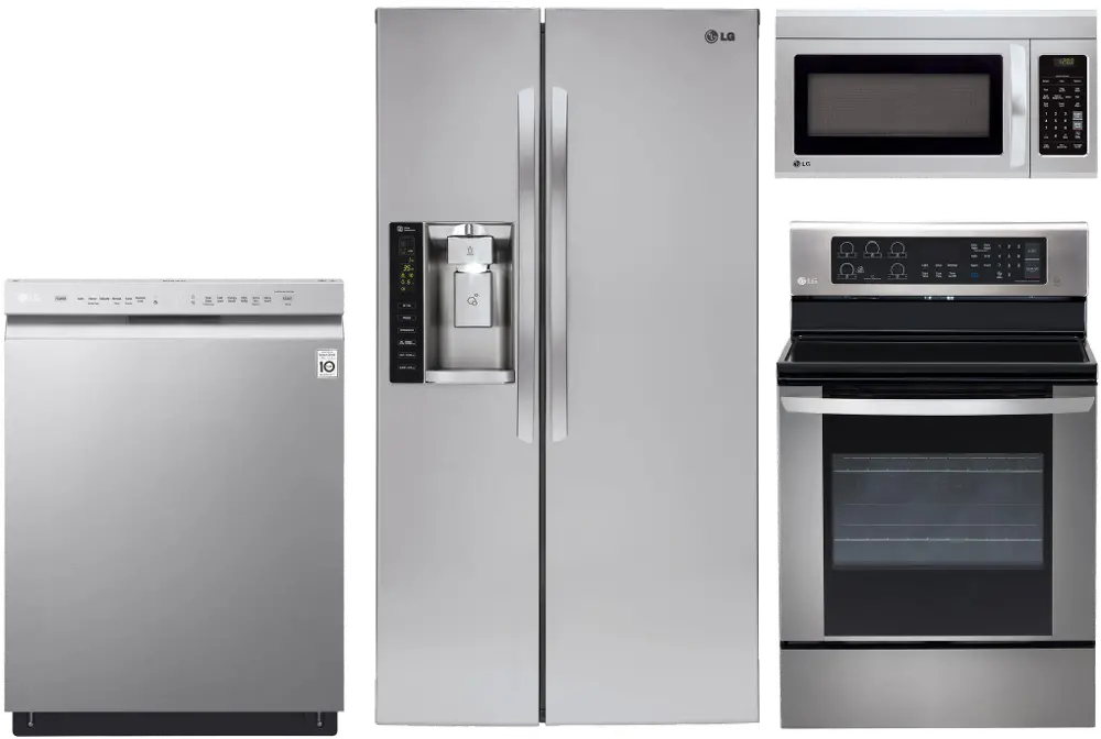 .LG-4PC-SXS-S/S-ELE LG 4 Piece Kitchen Appliance Package with Electric Range - Stainless Steel-1