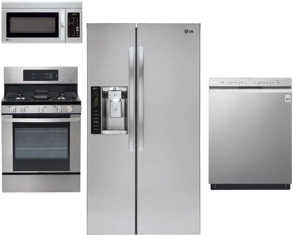 .LG-4PC-SXS-S/S-GAS LG 4 Piece Gas Kitchen Appliance Package with Side by Side Refrigerator - Stainless Steel-1