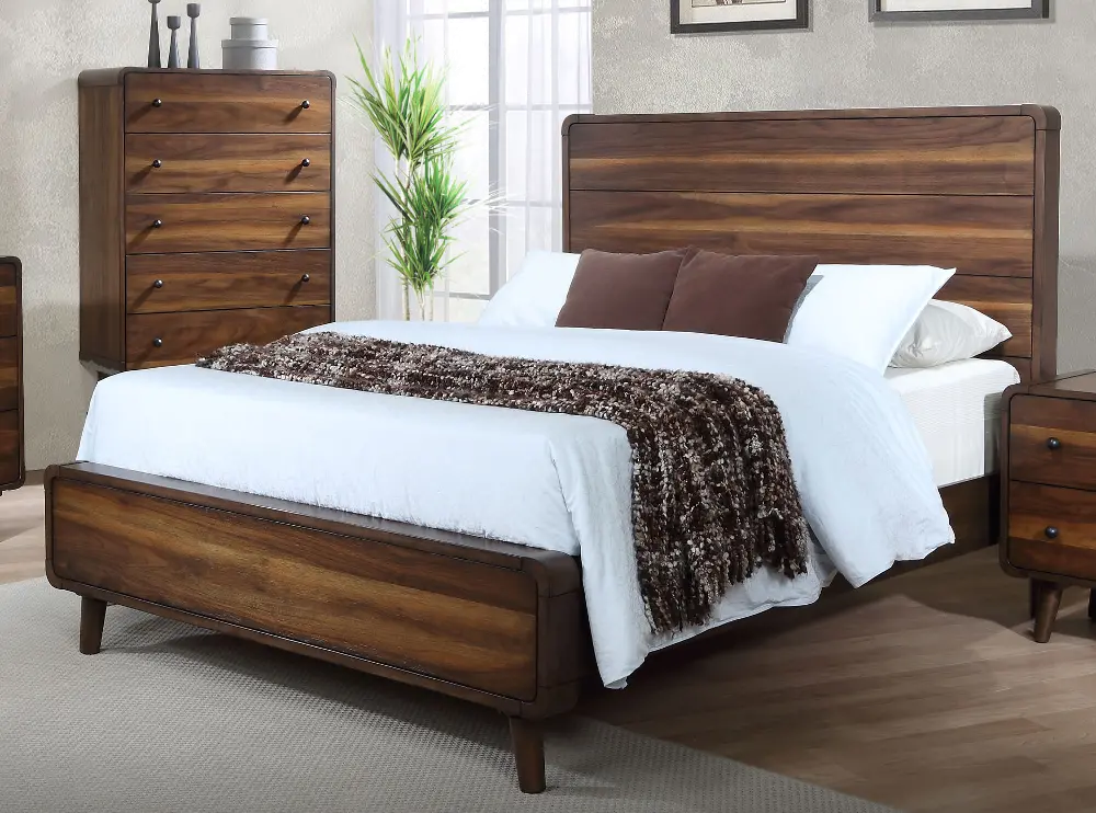 Mid Century Modern Walnut Brown King Bed - Yasmin-1