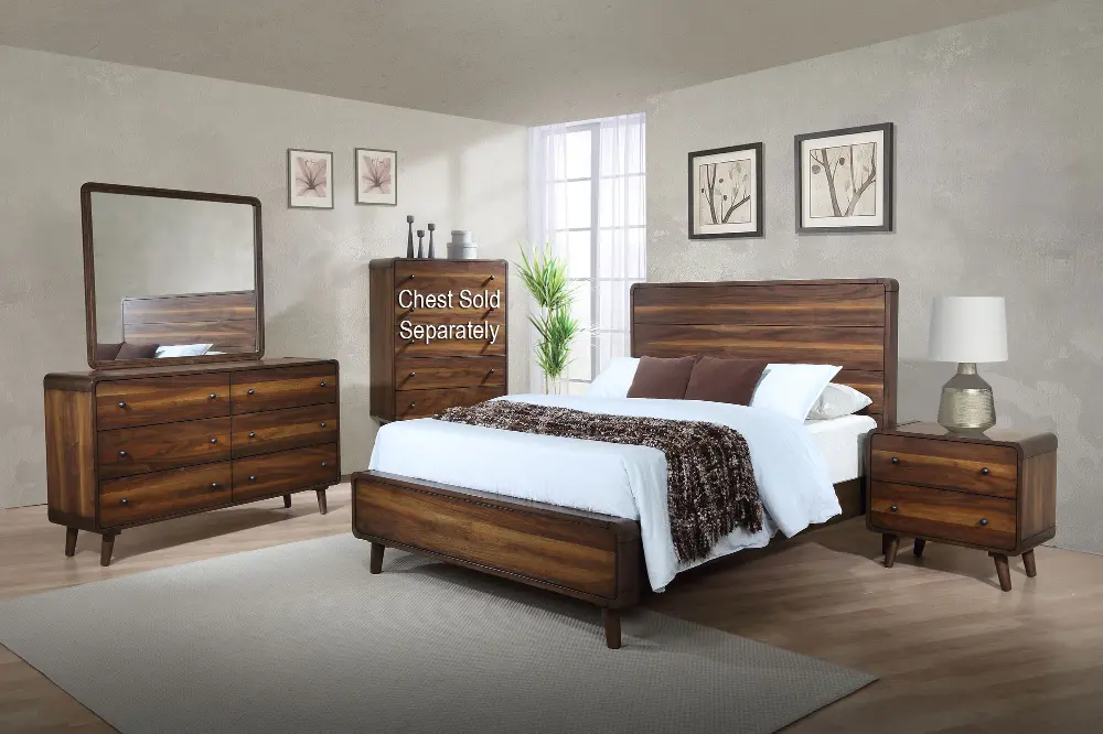 Walnut Brown Mid Century Modern 4 Piece King Bedroom Set - Yasmin-1
