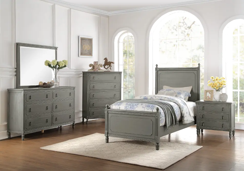 Classic Antique Gray 4 Piece Twin Bedroom Set - Aviana-1