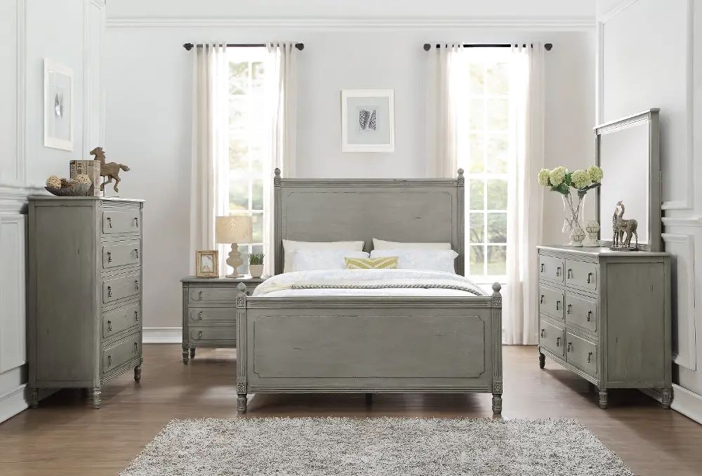 Classic Antique Gray 4 Piece Full Bedroom Set - Aviana-1