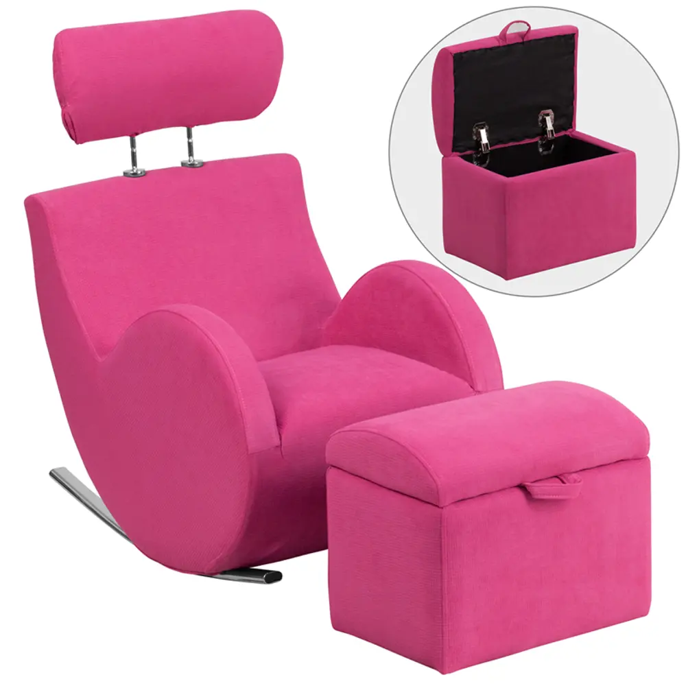 Pink Fabric Kids Lounge Rocker and Storage Ottoman-1