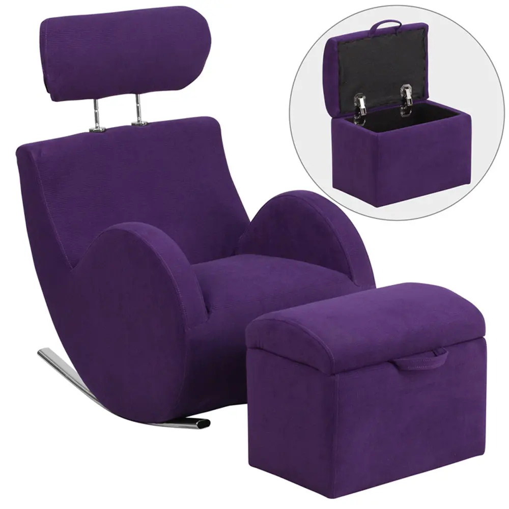 Purple Fabric Kids Lounge Rocker and Storage Ottoman-1