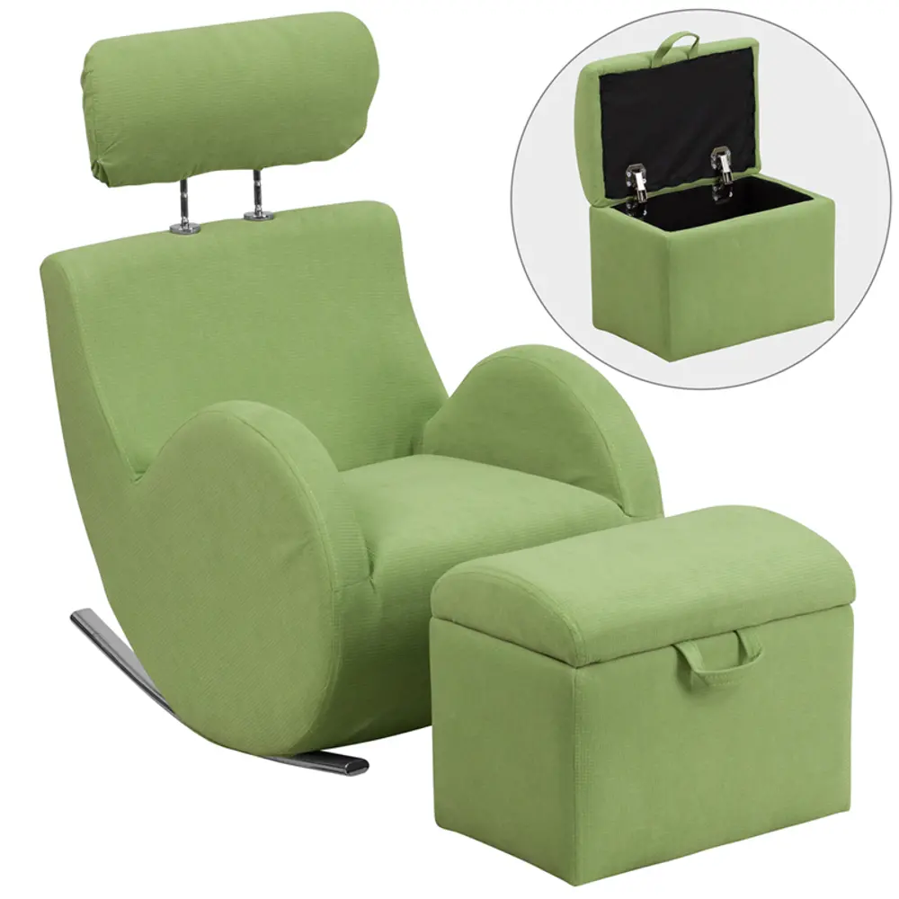 Green Fabric Kids Lounge Rocker and Storage Ottoman-1
