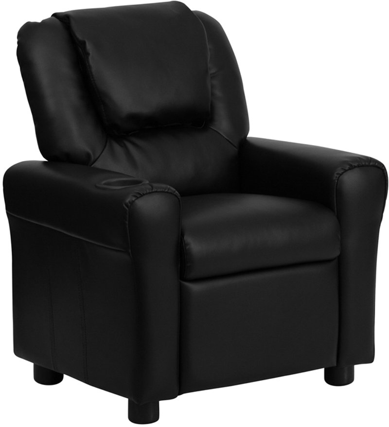 Black Leather Kids Recliner With Cup, Leather Recliner With Cup Holder