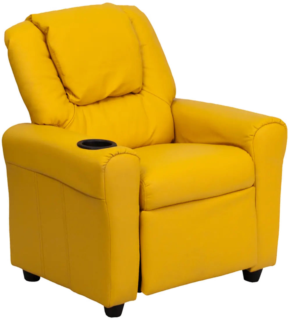 Yellow Vinyl Kids Recliner with Cup Holder-1