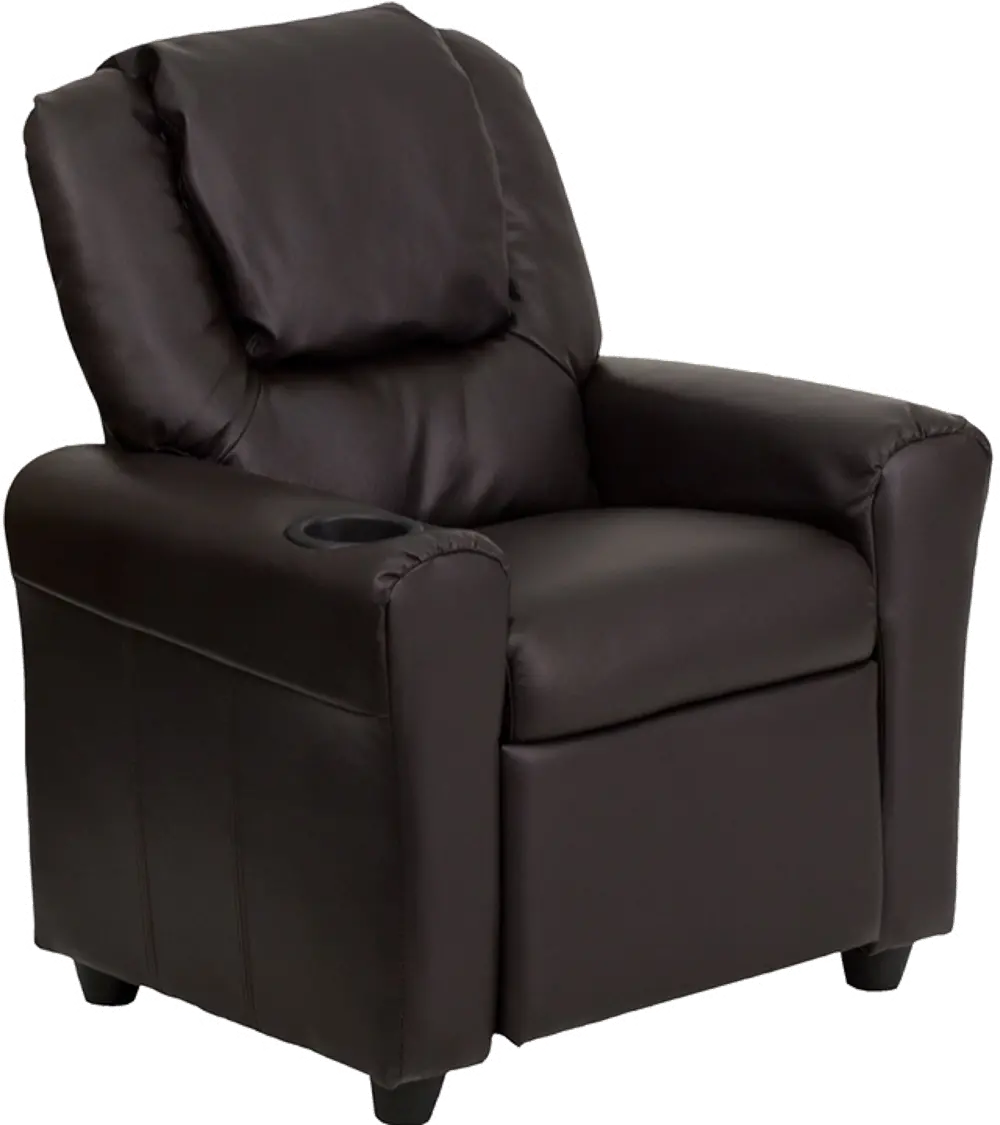 Brown Leather Kids Recliner with Cup Holder-1