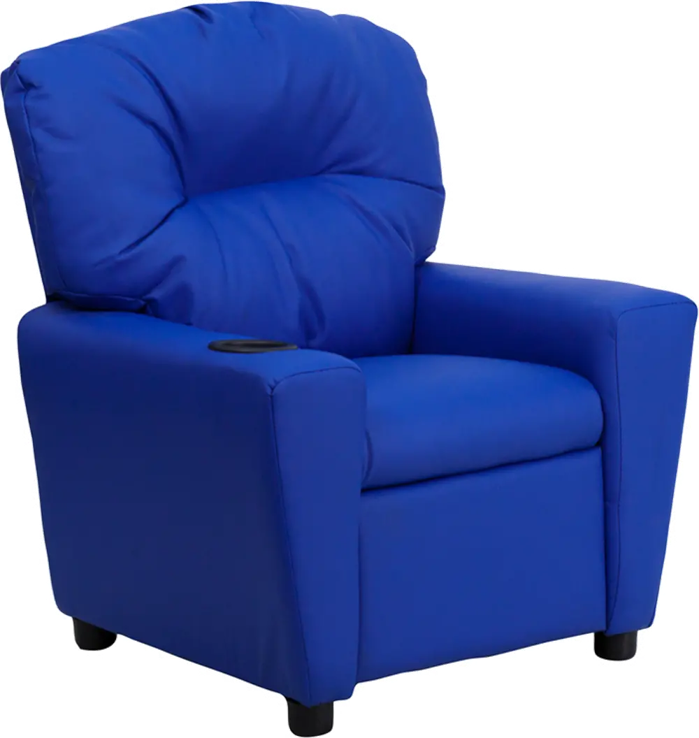 Blue Vinyl Kids Recliner with Cup Holder-1