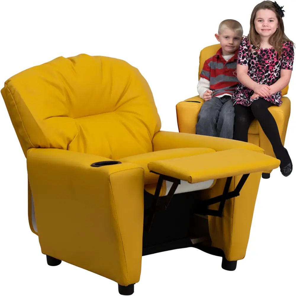 Yellow Vinyl Kids Recliner with Cup Holder-1