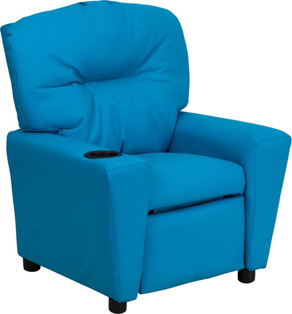Turquoise Vinyl Kids Recliner with Cup Holder-1