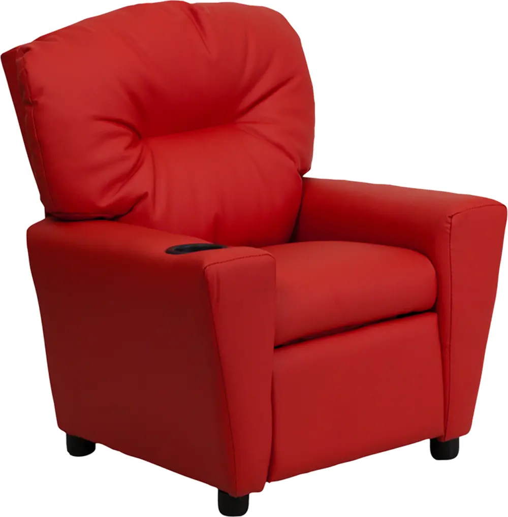 Red Vinyl Kids Recliner with Cup Holder-1