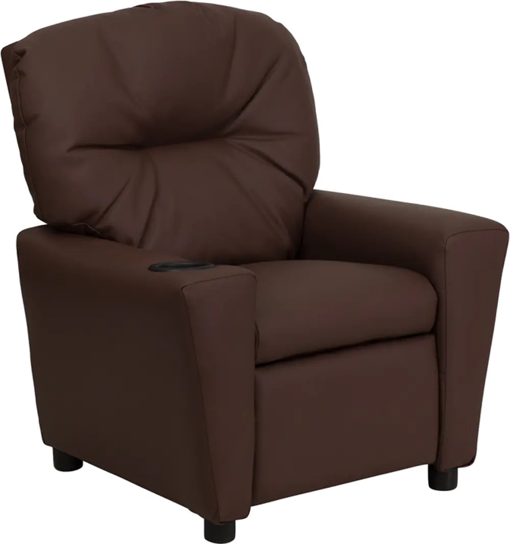 Brown Leather Kids Recliner with Cup Holder-1