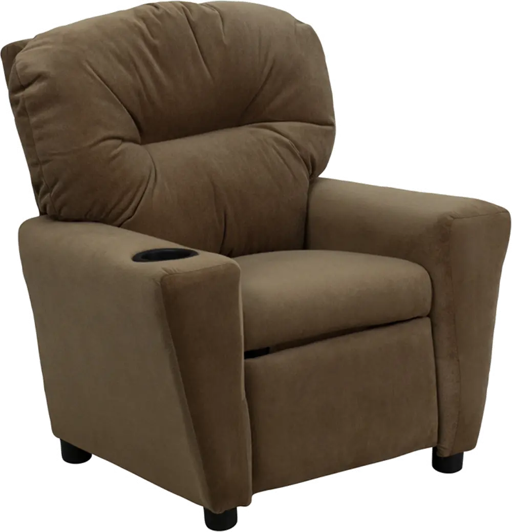 Brown Microfiber Kids Recliner with Cup Holder-1