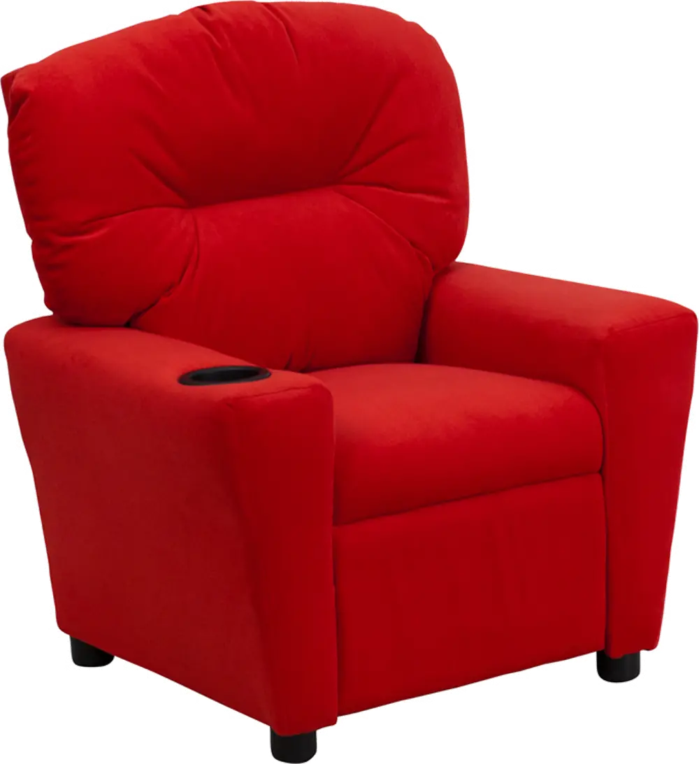 Red Microfiber Kids Recliner with Cup Holder-1