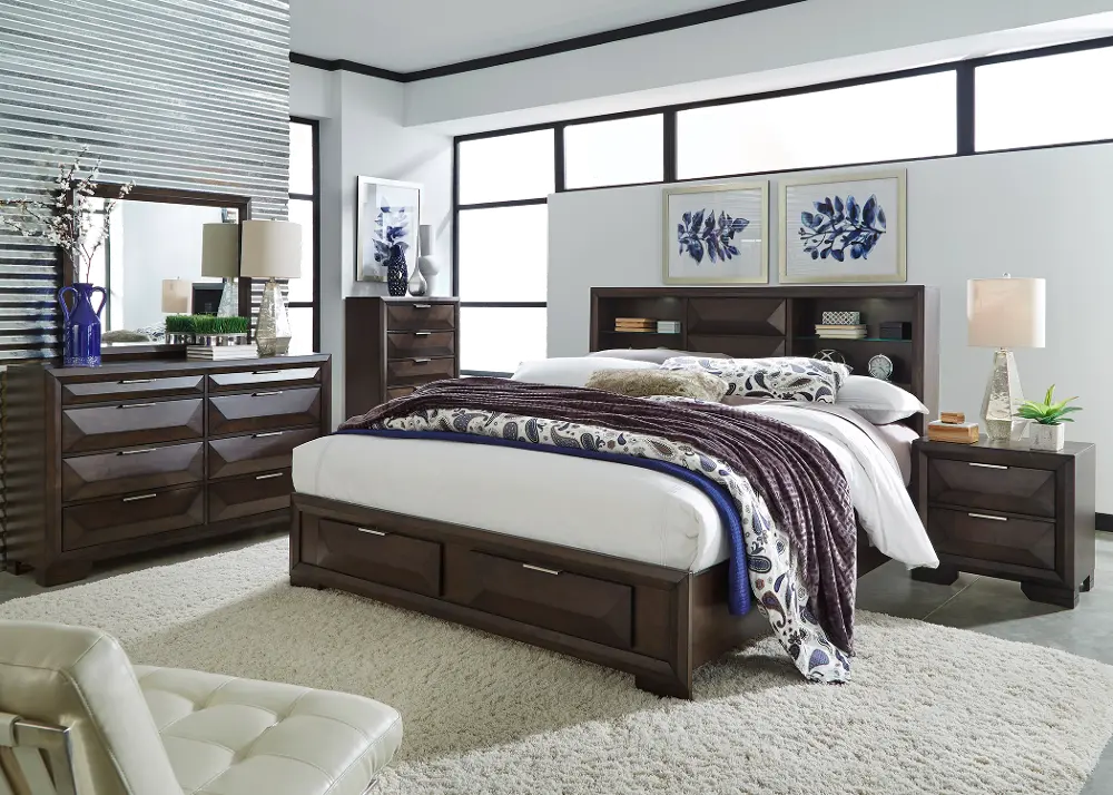 Brown Contemporary 4 Piece Queen Bedroom Set - Newland-1