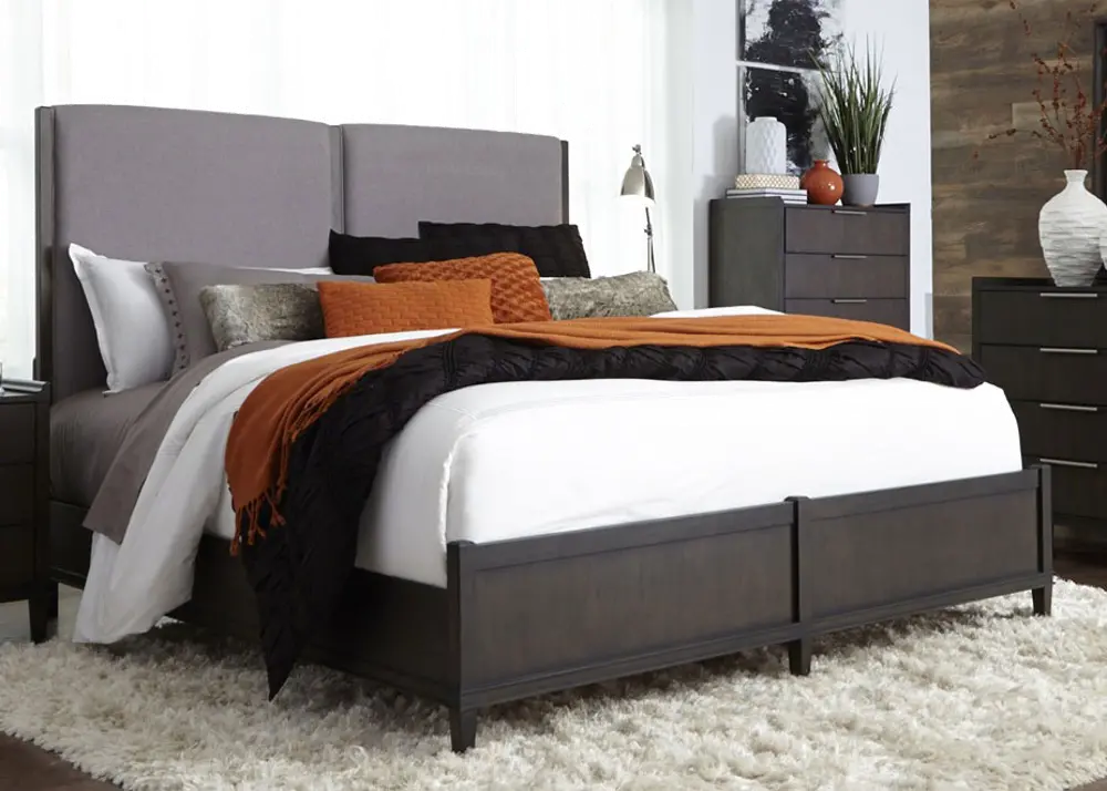 Contemporary Charcoal Upholstered Queen Bed - Tivoli-1