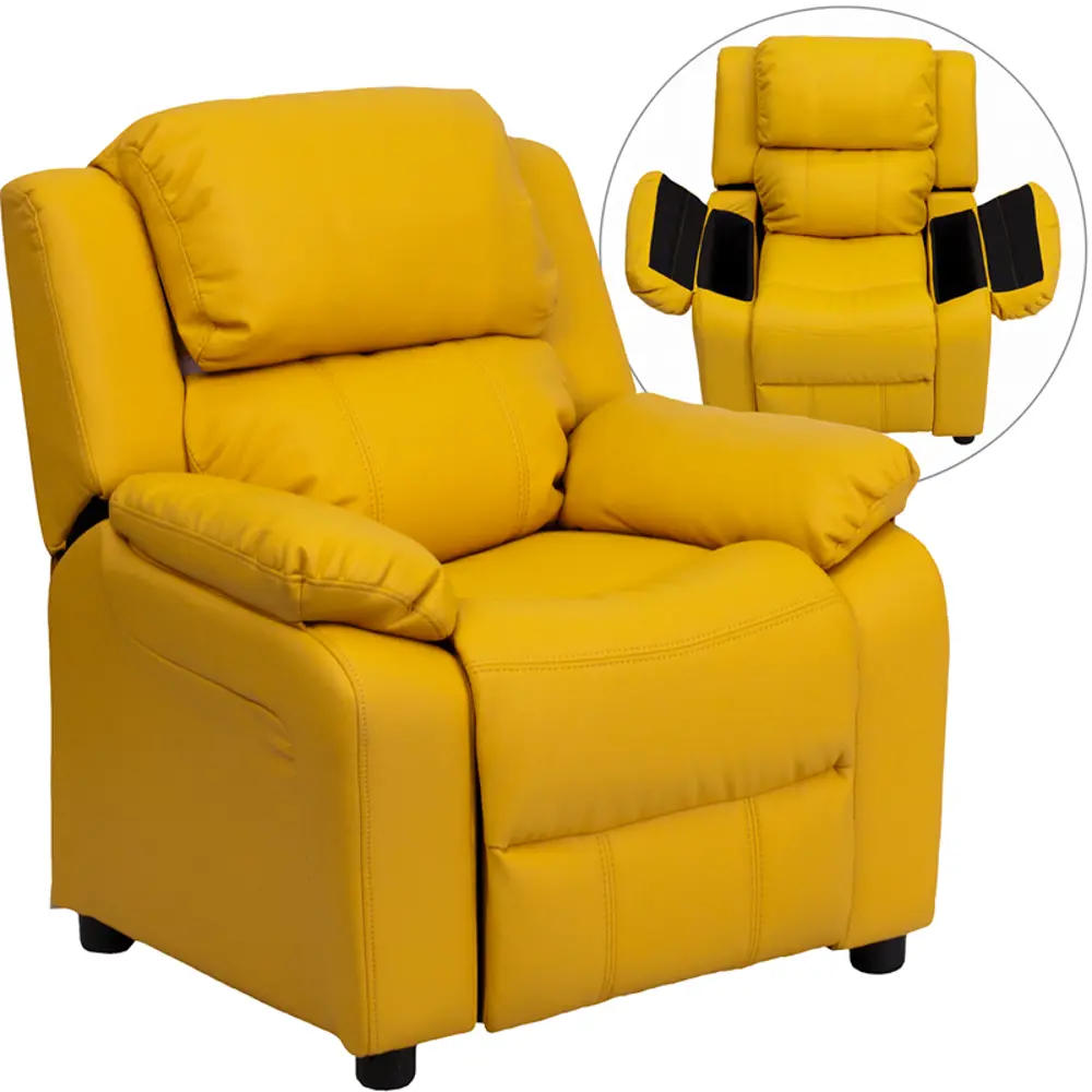 Yellow Vinyl Kids Recliner with Storage Arms-1