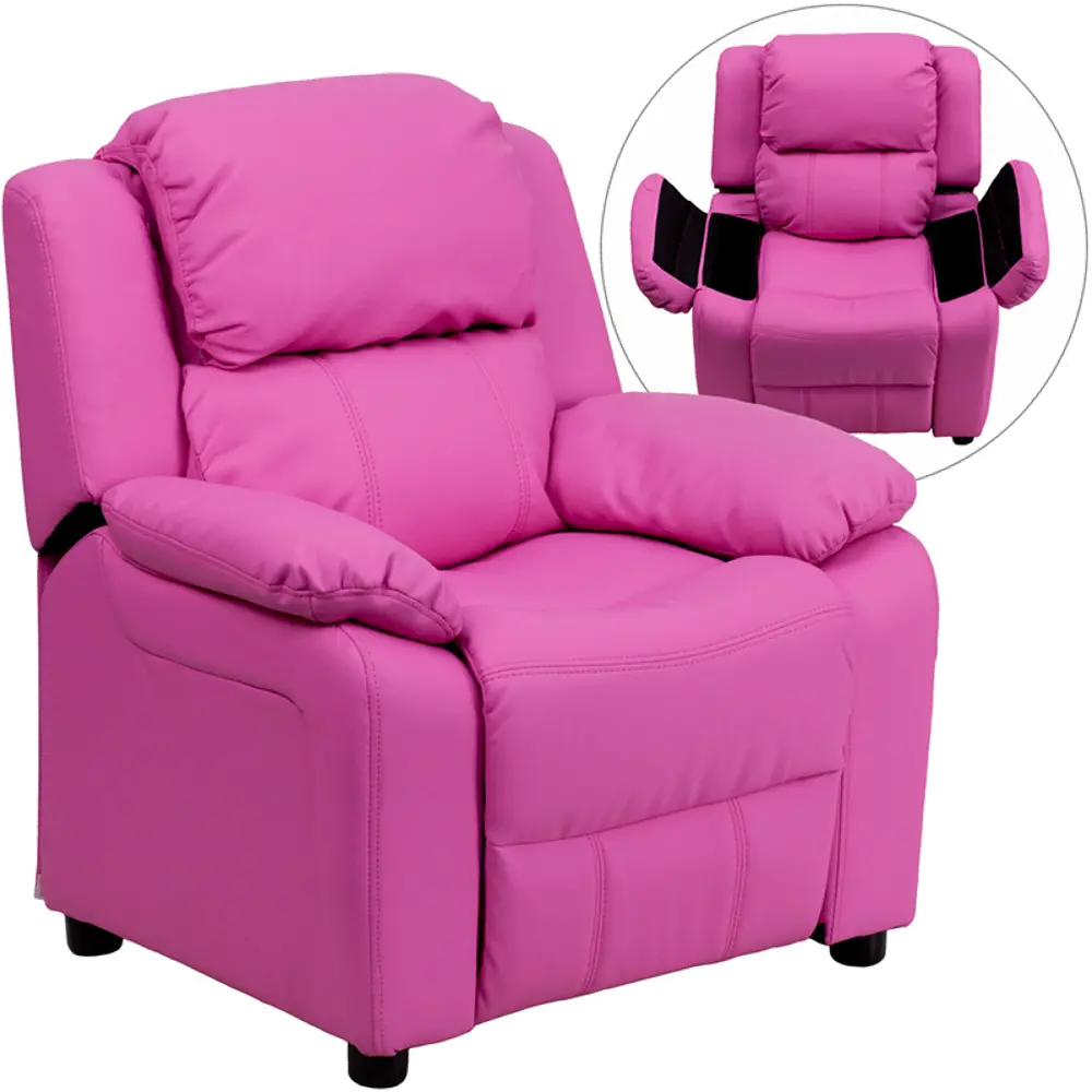 Hot Pink Vinyl Kids Recliner with Storage Arms-1