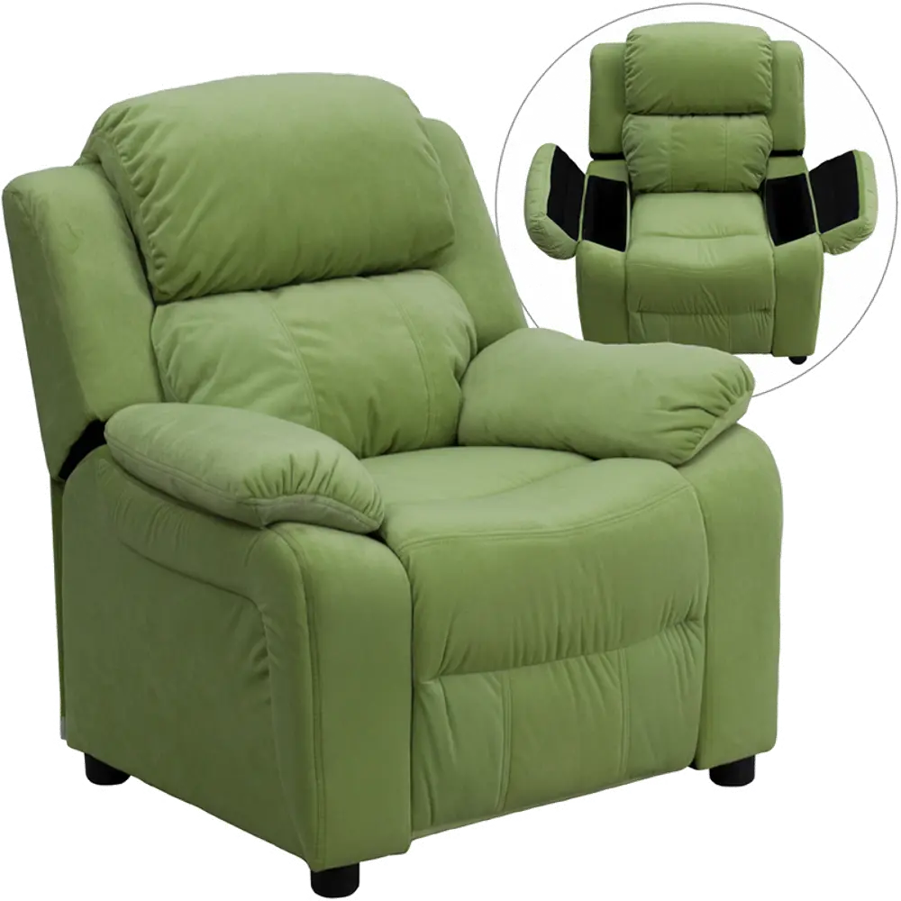 Avocado Green Microfiber Kids Recliner with Storage Arms-1