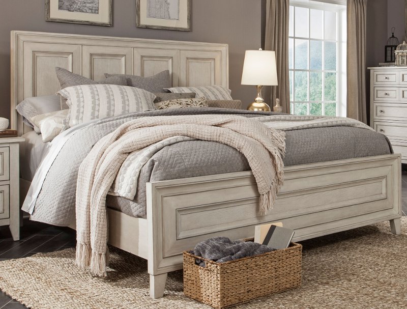 Raelynn Weathered White King Size Bed, Pictures Of A California King Size Bed