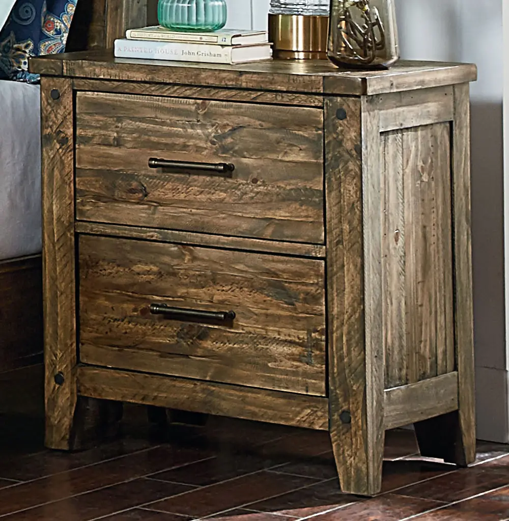 Rustic Casual Pine Nightstand - Nelson-1